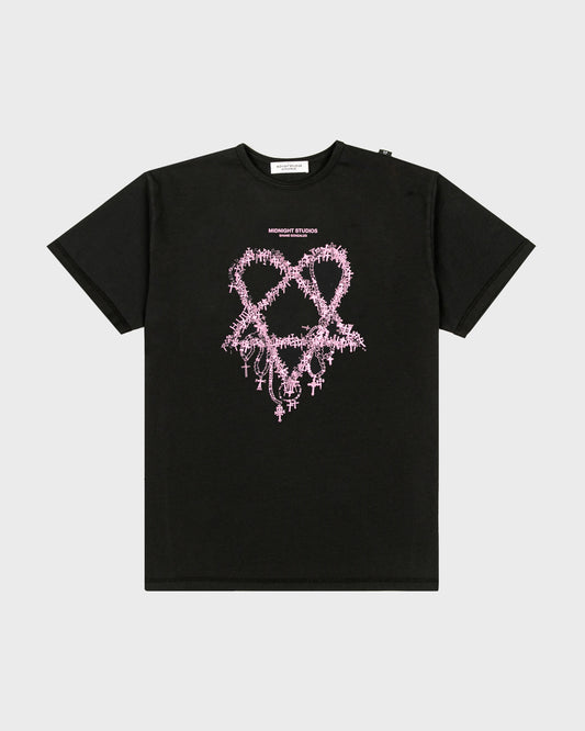 Heartagram Cross T-Shirt in Black. Front Angle.
