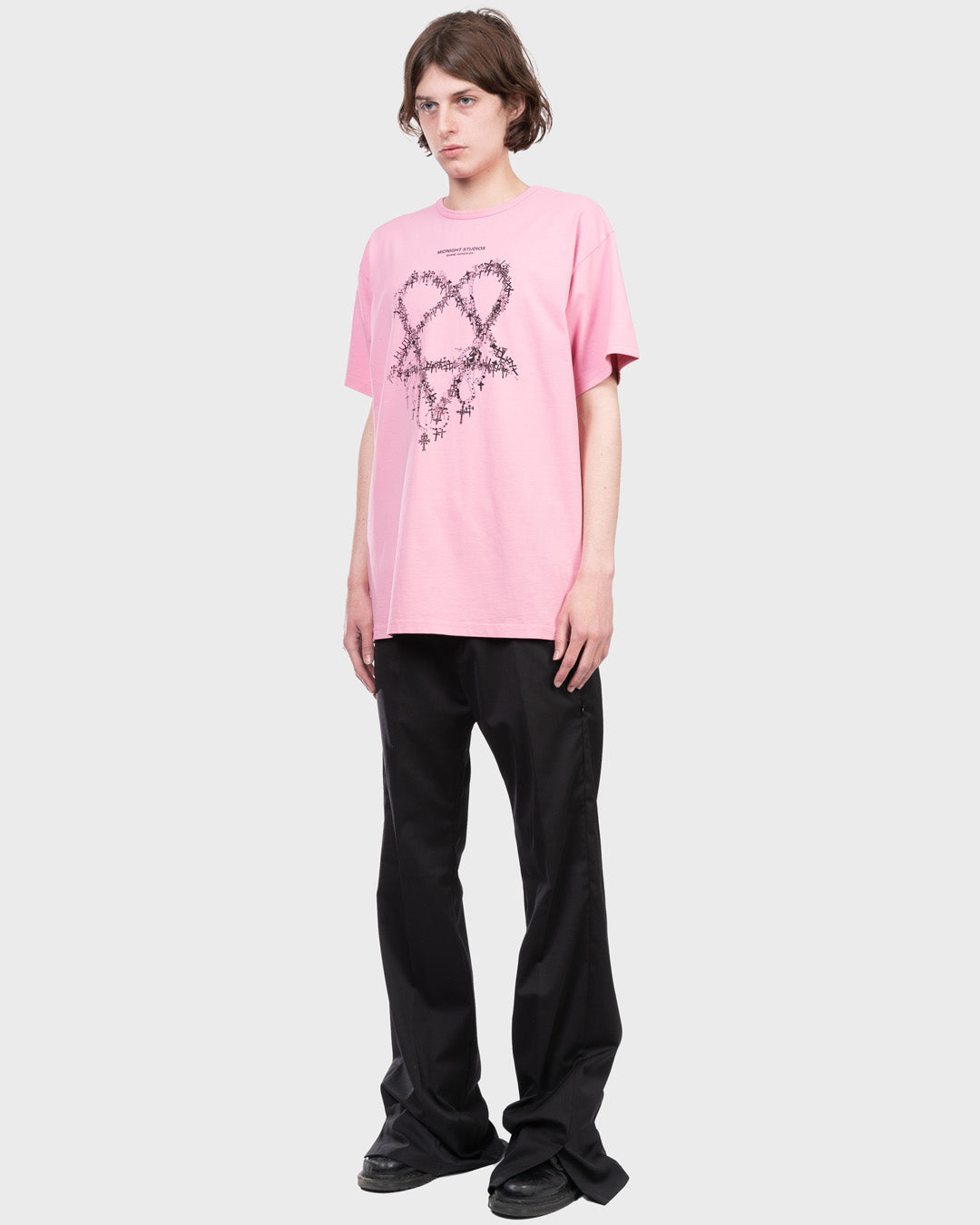 Heartagram Cross T-Shirt in Ballet. Side angle.