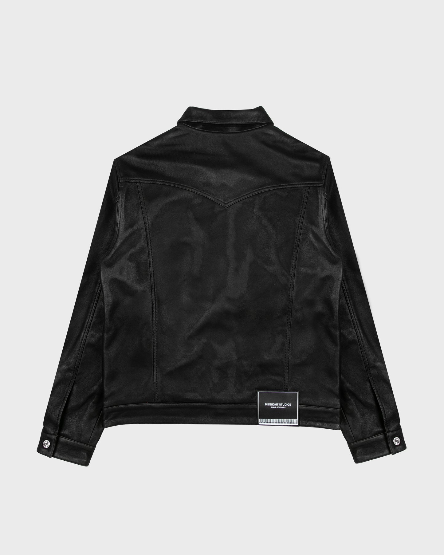 Leather Tulle Trucker Jacket - Black