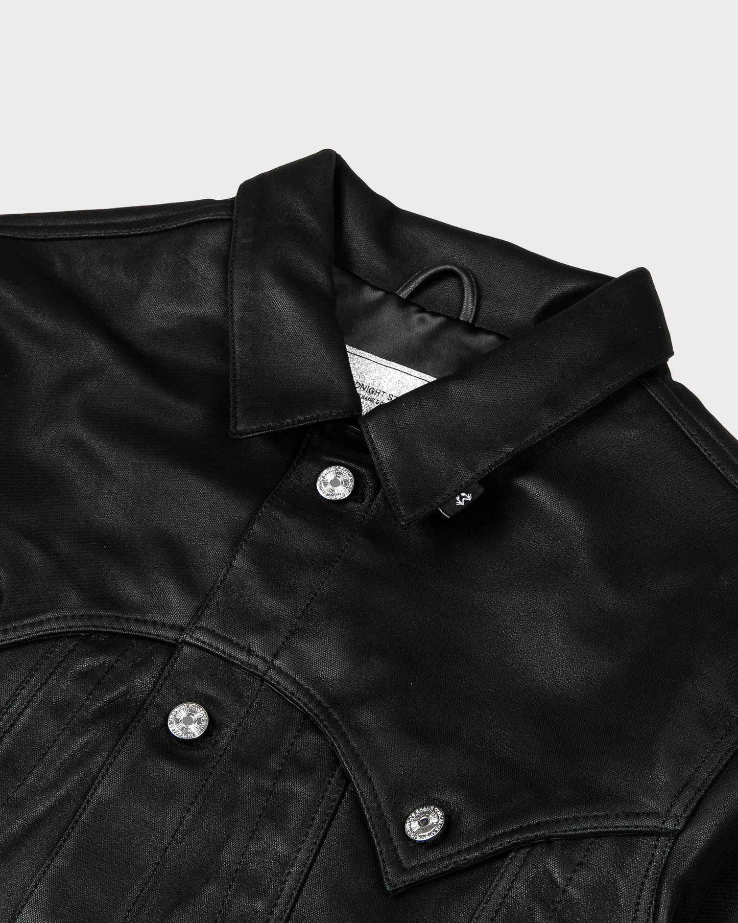 Leather Tulle Trucker Jacket - Black