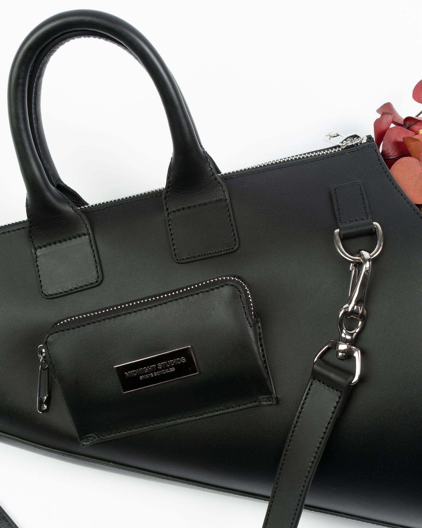 Leather Flower Bouquet Bag - Black