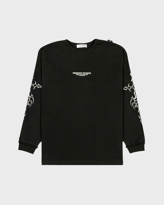 Tattoo Spine Longsleeve T-Shirt in Black. Front angle.