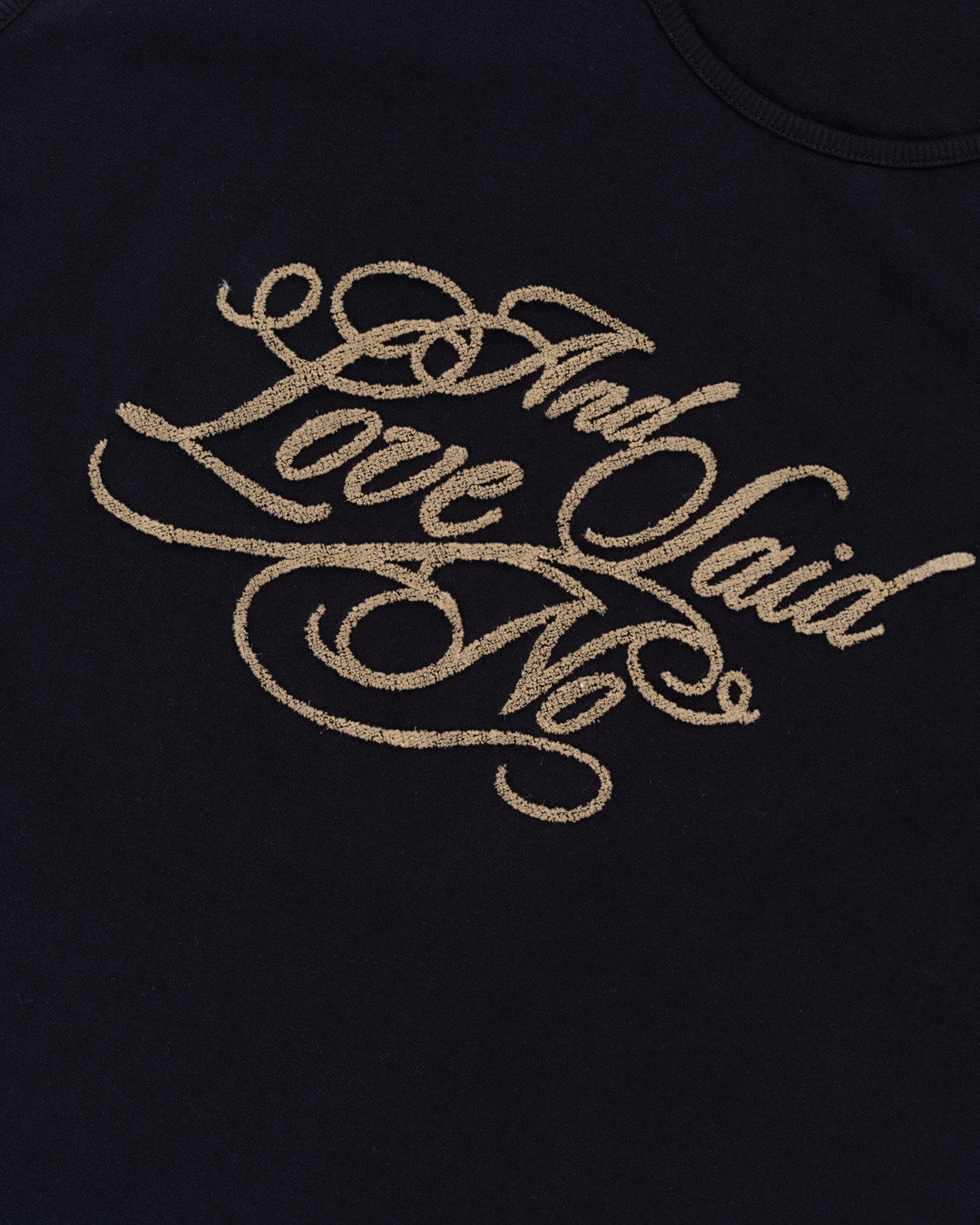 Love Said No Tank Top in Black. Front detail shot.