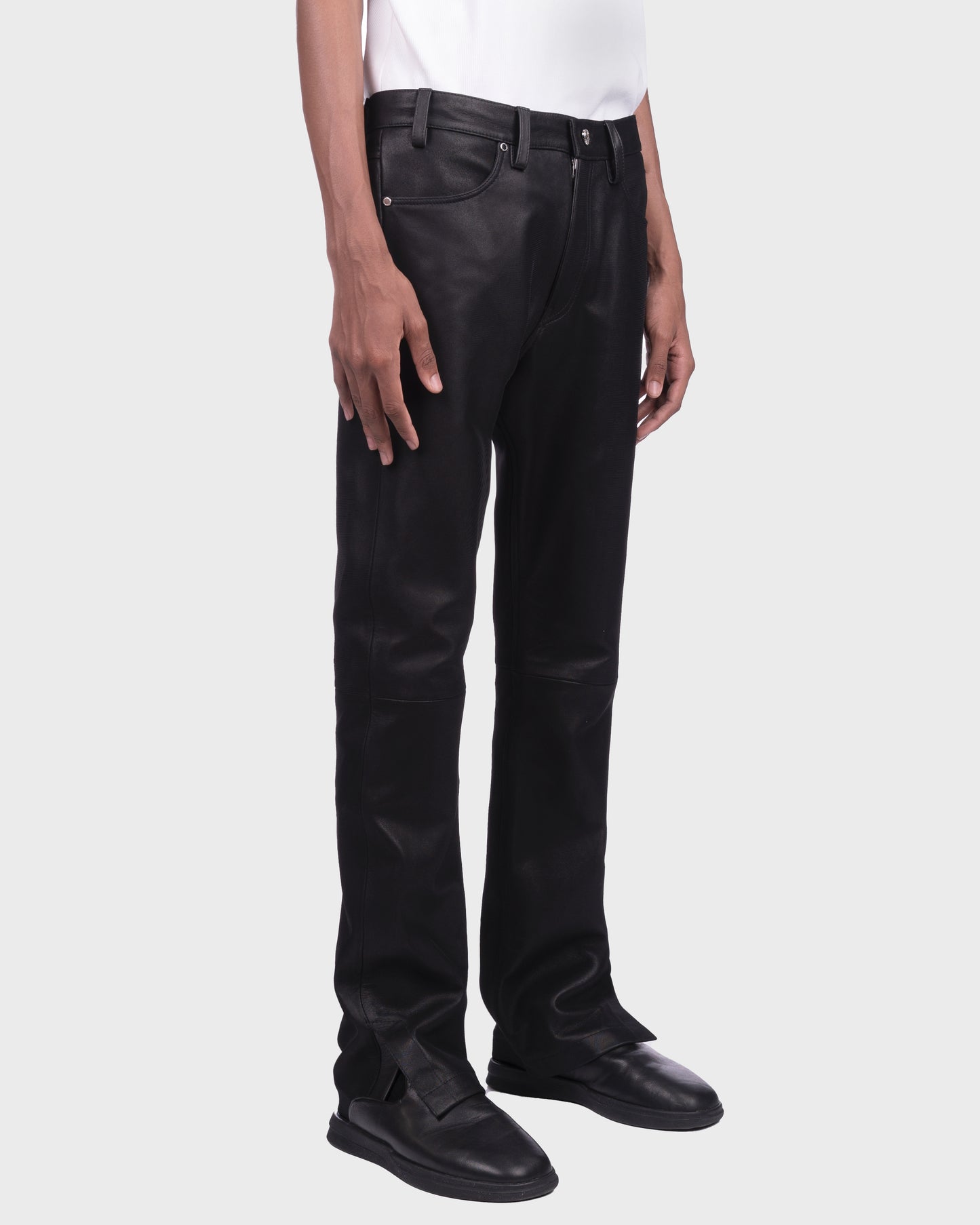 Leather Tulle Jeans - Black